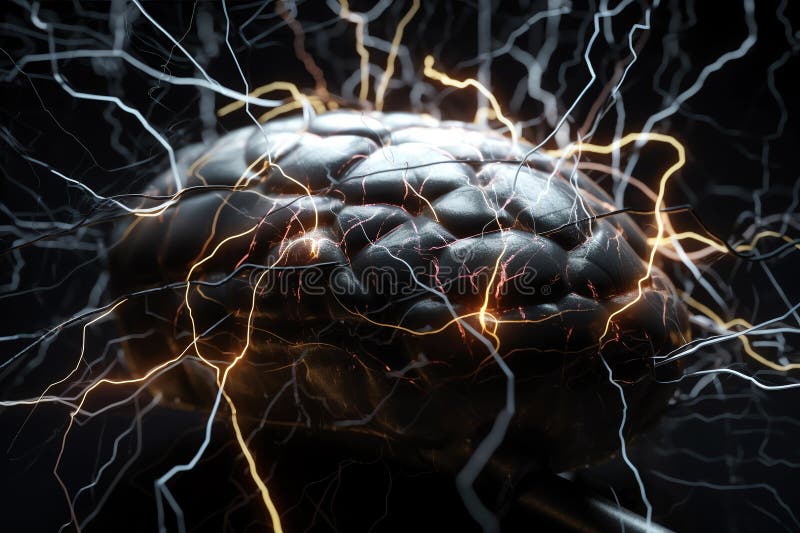 Brain Activity and Electrical Impulses. AI Generated Stock Illustration