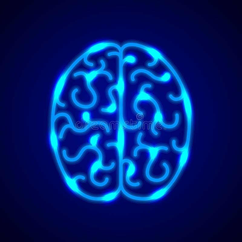 Brain from blue neon lines vector background