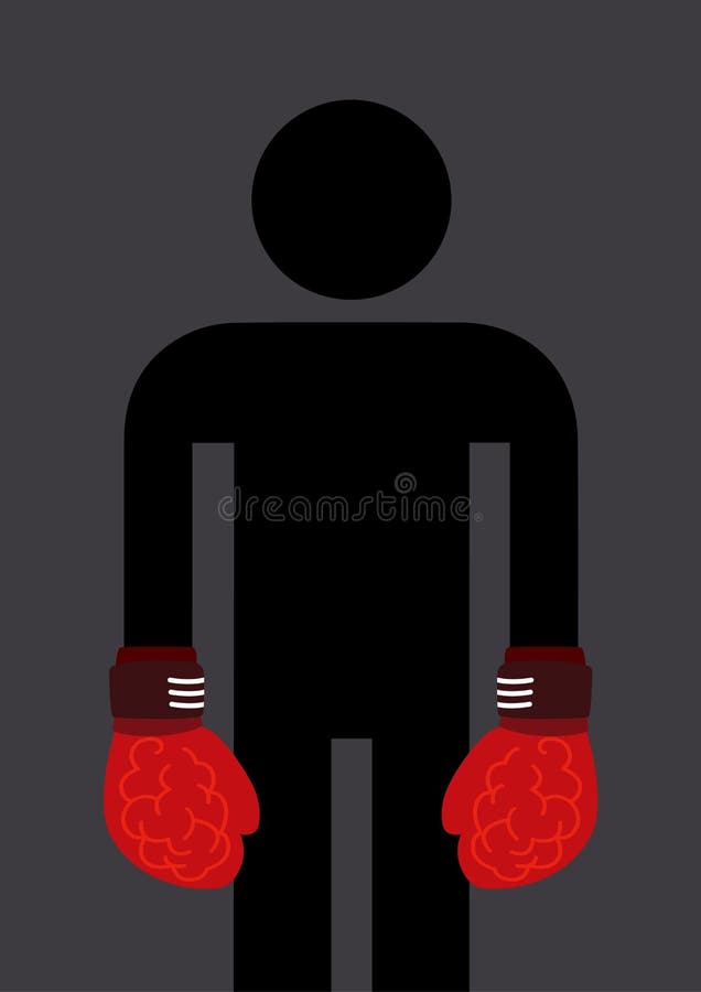 Brain boxing, silhouette man ,brain fight