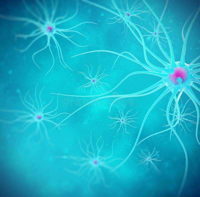 Brain cells on blue background. 3d illustration high quality