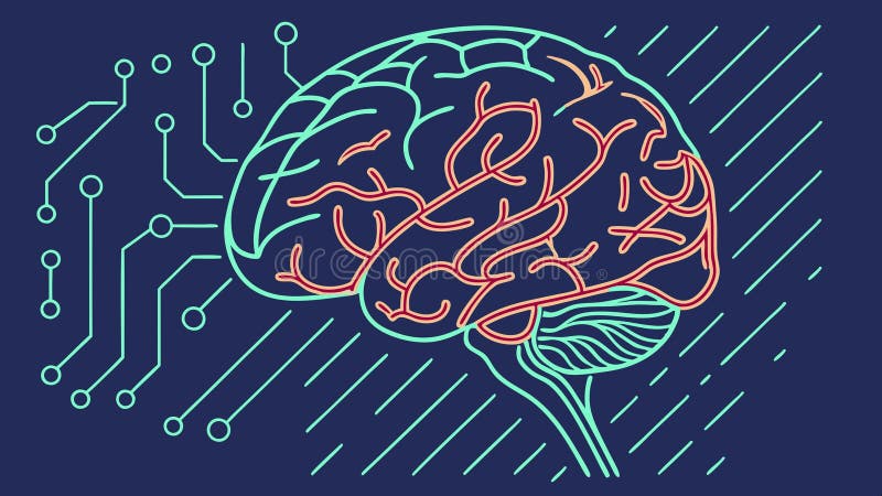 Brain with circuit board pattern, artificial intelligence concept vector design Generative AI stock illustration