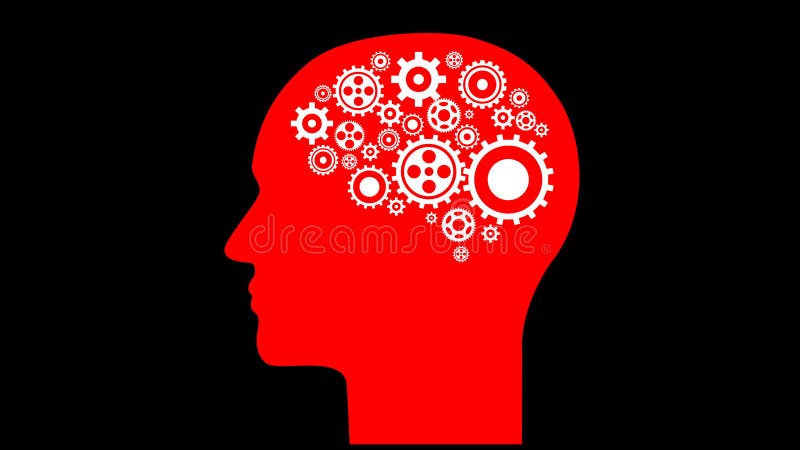 Brain creating new ideas gears spinning animation. vector illustration