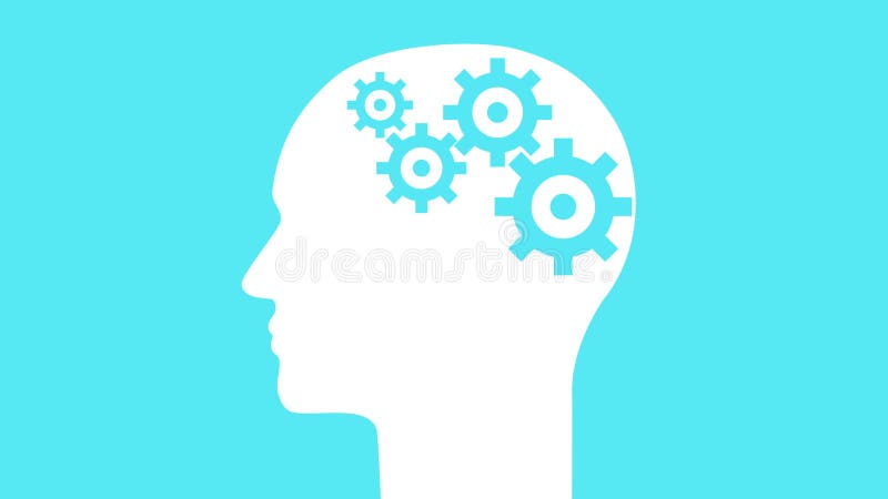 Brain creating new ideas gears spinning animation. royalty free illustration