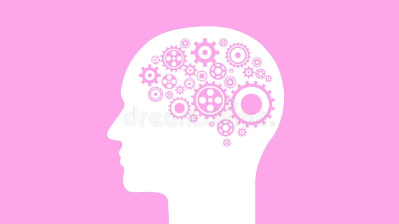 Brain creating new ideas gears spinning animation. royalty free illustration