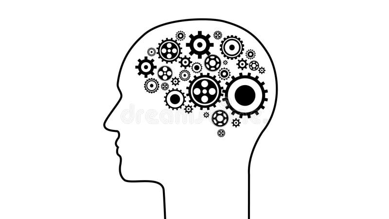 Brain creating new ideas gears spinning animation. royalty free illustration