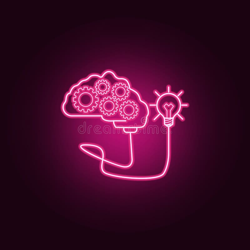 a brain with gears connected to a light bulb neon icon. Elements of Idea set. Simple icon for websites, web design, mobile app, vector illustration a brain with gears connected to a light bulb neon icon. Elements of Idea set. Simple icon for websites, web design, mobile app, vector illustration