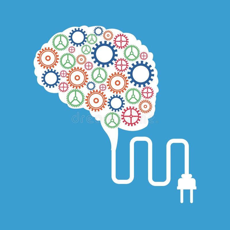 brain gears plug concept stock illustration brain gears plug concept stock illustration