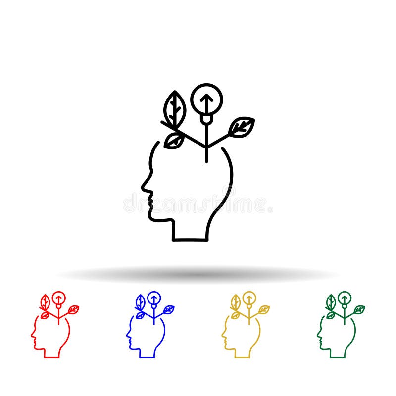 Brain, growth, flower multi color style icon. Simple thin line, outline vector of creative thinking icons for ui and ux, website stock illustration