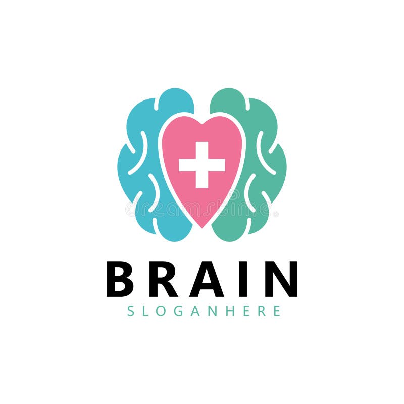 Brain heart and love logo design inspiration. stock illustration