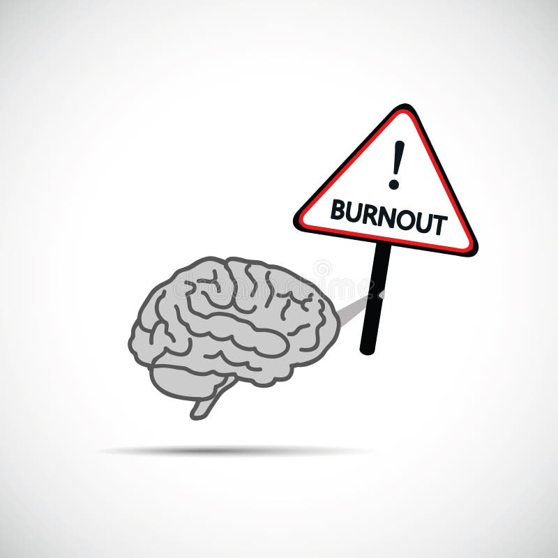 Brain holding placard with the word burnout brain need help concept