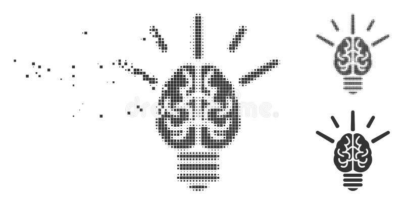 Brain Idea Bulb Decomposed Pixel Halftone Icon stock illustration