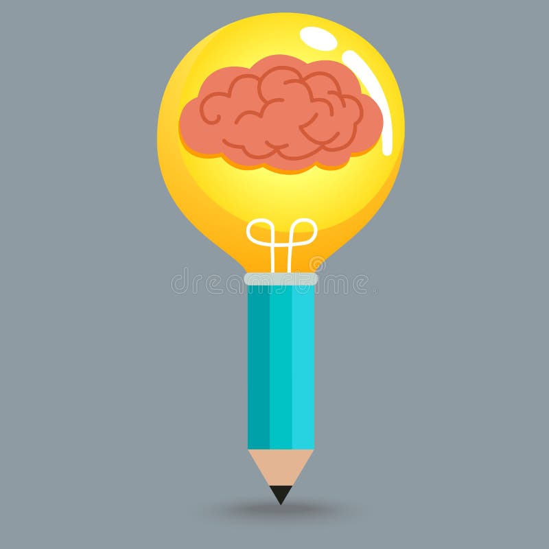 Brain in lightbulb pencil stock vector. Illustration of acid 50805329