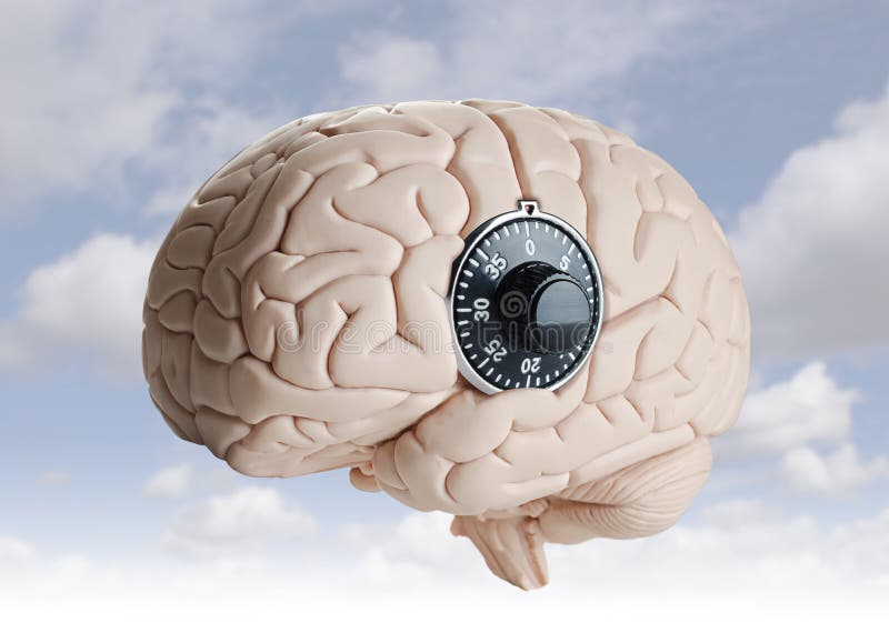 Ľudský mozog model s dial zámok.