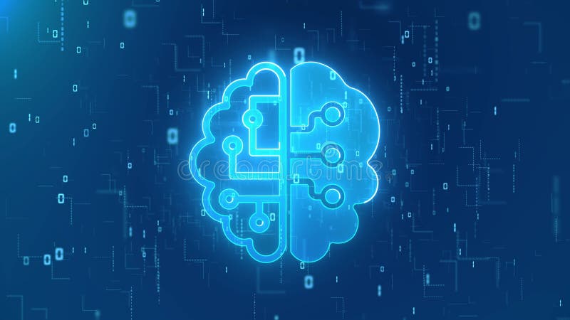 Brain loop animation Artificial intelligence AI of data mining, deep learning modern computer vector illustration