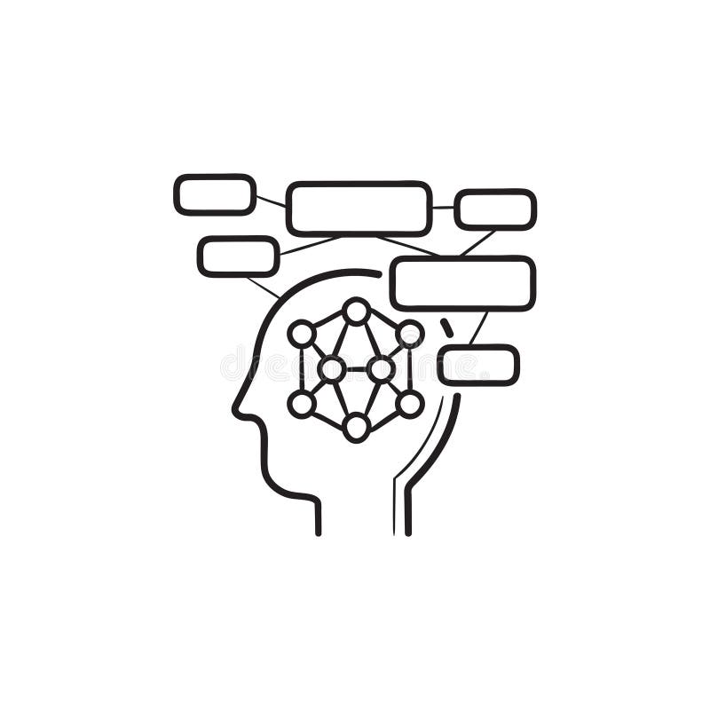 Brain neural network hand drawn outline doodle icon. vector illustration