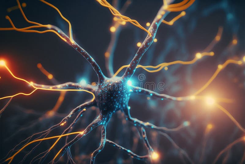Neurons and Synapses firing signals. Generative AI vector illustration