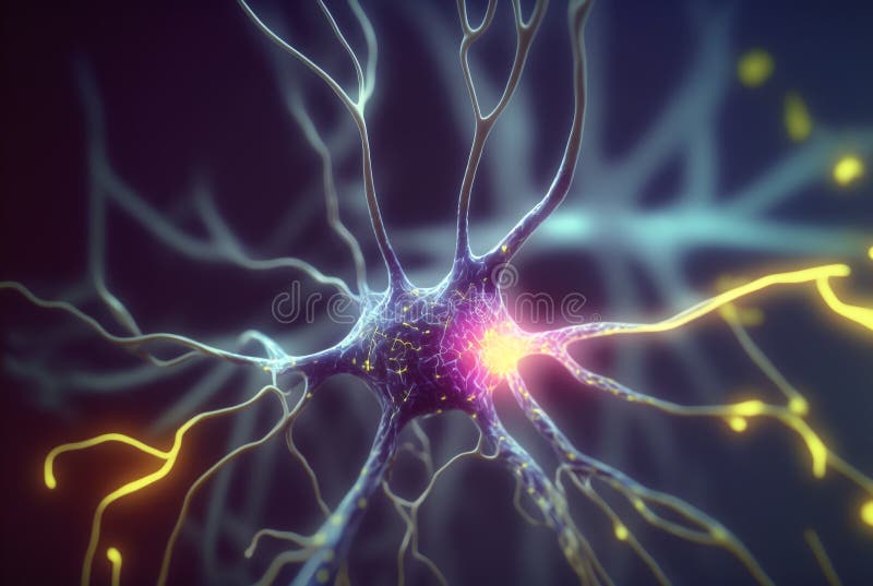 Neurons and Synapses firing signals. Generative AI vector illustration