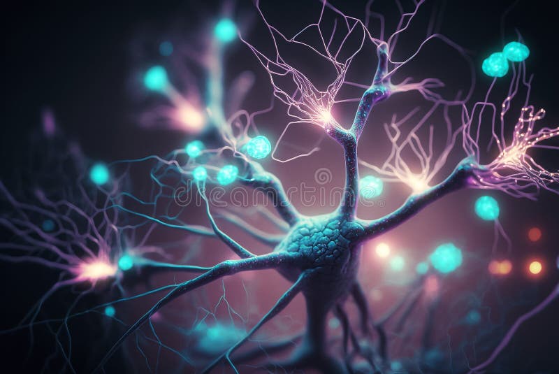 Neurons and Synapses firing signals. Generative AI vector illustration