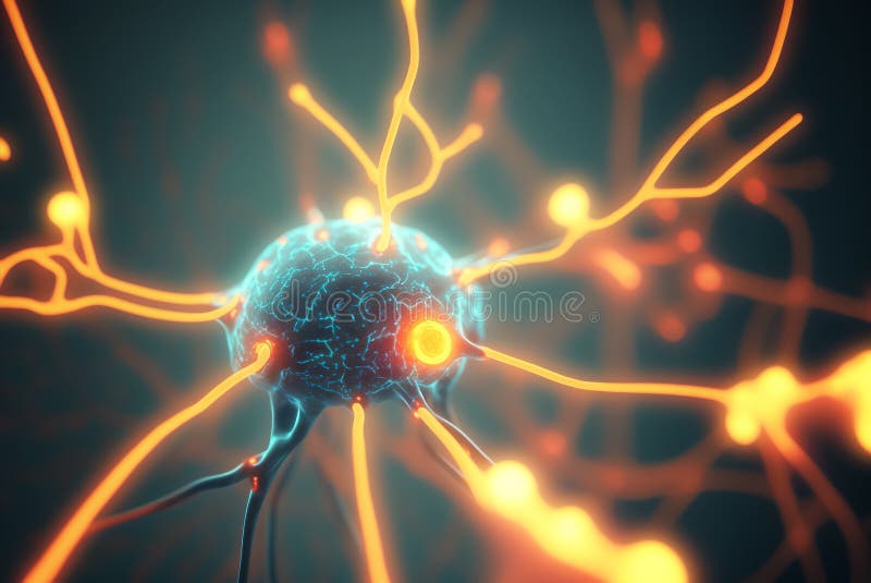 Neurons and Synapses firing signals. Generative AI royalty free illustration