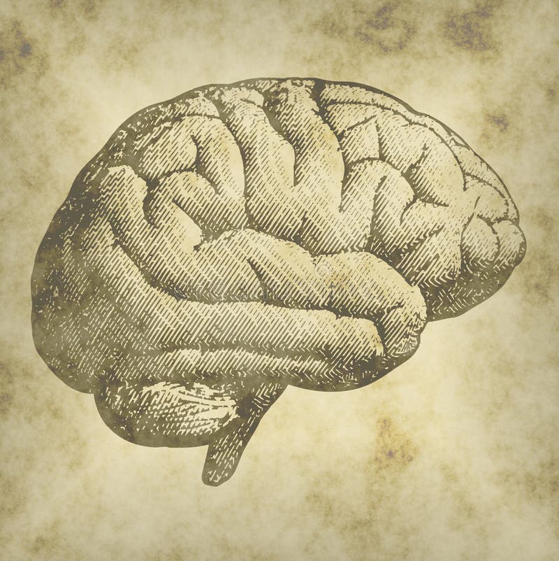 Brain, neurons, synapses, neural network circuit of neurons, degenerative diseases, Parkinson stock illustration