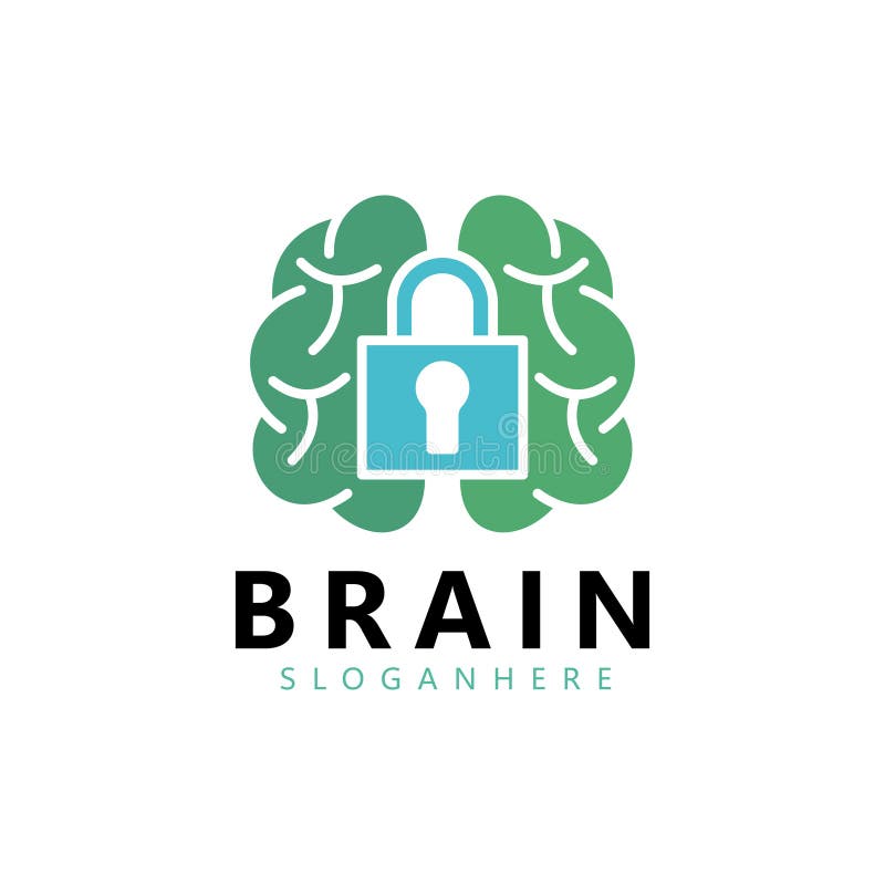 Brain and padlock logo design inspiration. vector illustration