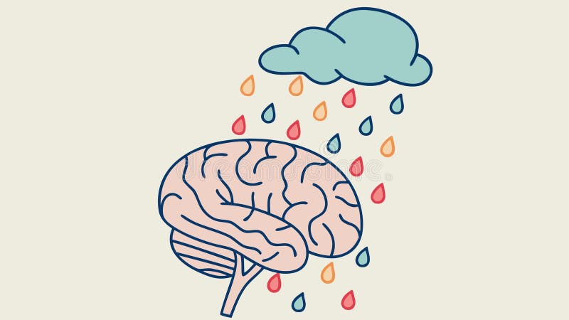 Brain with Rain Clouds, Emotional or Creative Flow, vector design Generative AI royalty free illustration