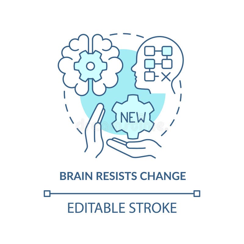 Brain resists change turquoise concept icon vector illustration