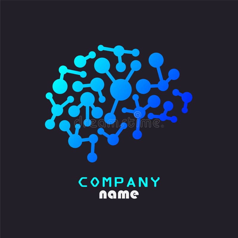 Brain shape color circuit chip network logo technology design stock illustration