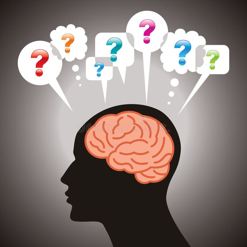 Brain with speech bubble and question mark