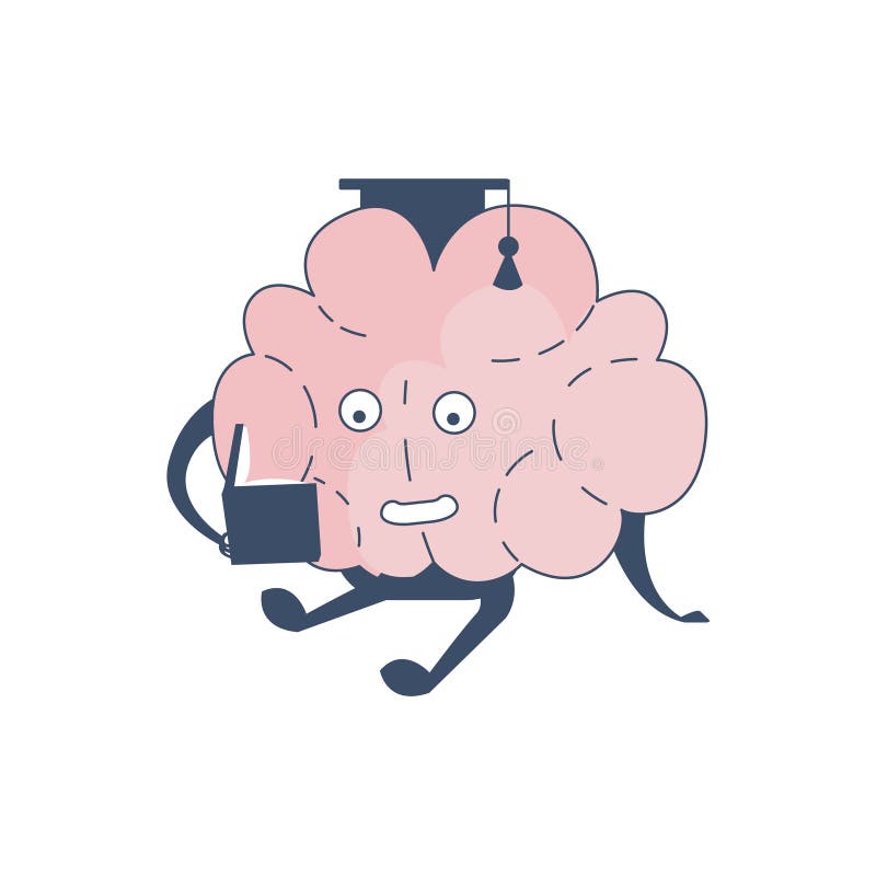 Brain In Square Hat Studying Comic Character Representing Intellect And Intellectual Activities Of Human Mind Cartoon stock illustration Brain In Square Hat Studying Comic Character Representing Intellect And Intellectual Activities Of Human Mind Cartoon stock illustration
