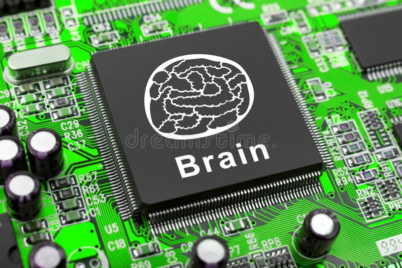 Brain symbol on computer chip stock image
