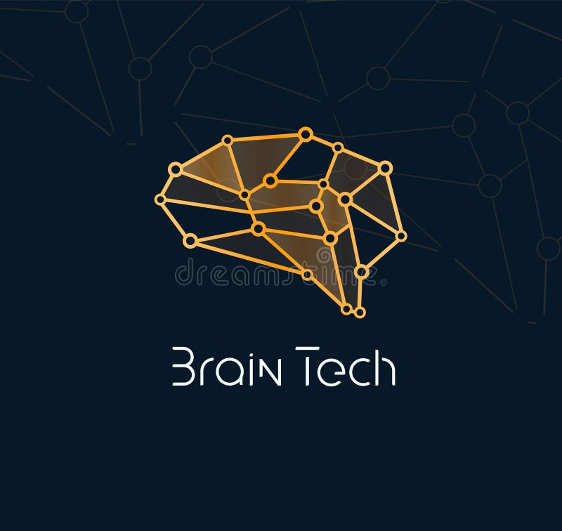 Brain tech logo concept for new communication technology. Abstract neuron network icon for innovation AI and bio tech stock illustration