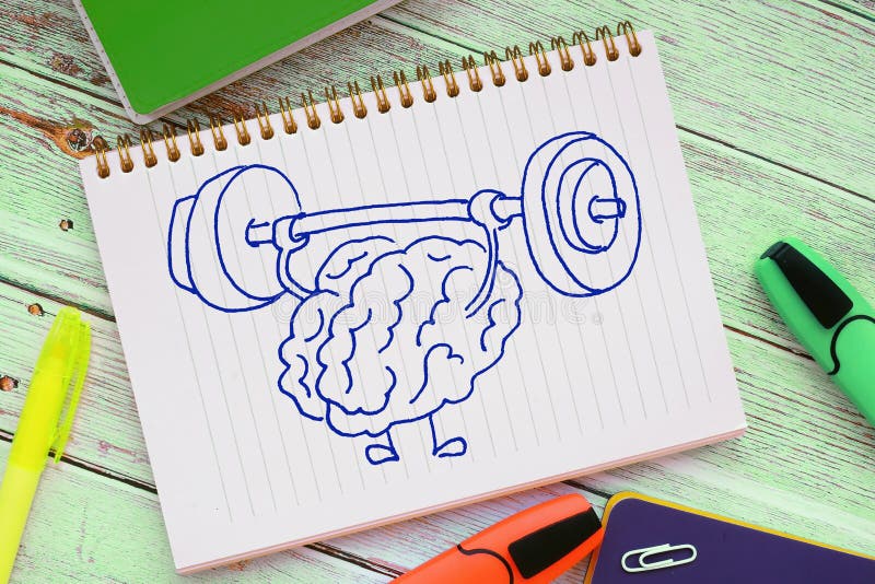 Brain training rock the muscles with a barbell. Creative idea concept..