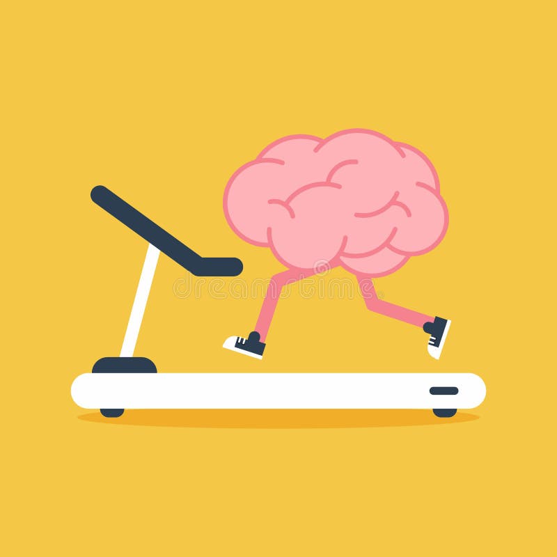Brain training with treadmill running flat design. Creative idea concept stock illustration Brain training with treadmill running flat design. Creative idea concept stock illustration