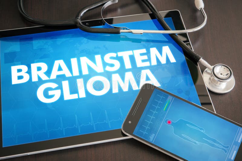 Brainstem glioma (cancer type) diagnosis medical concept on tablet screen with stethoscope