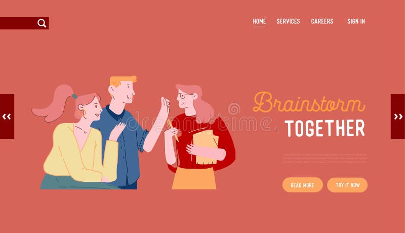Brainstorm- und Suchlösung-Website Landing Page Arbeitsverfahren für Büroangestellte Geschäftsteam vektor abbildung