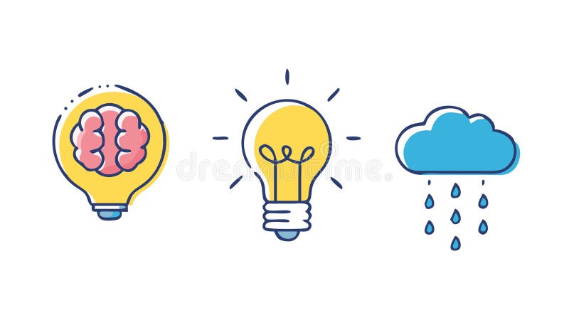 Brainstorming Cloud Idea Icon Vector with Lightbulb and Brain, vector design Generative AI royalty free illustration