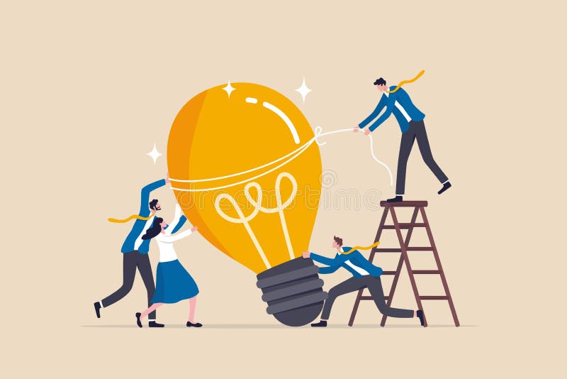 Brainstorming for new idea, teamwork collaboration for business development, innovation to get solution or creativity for business stock illustration
