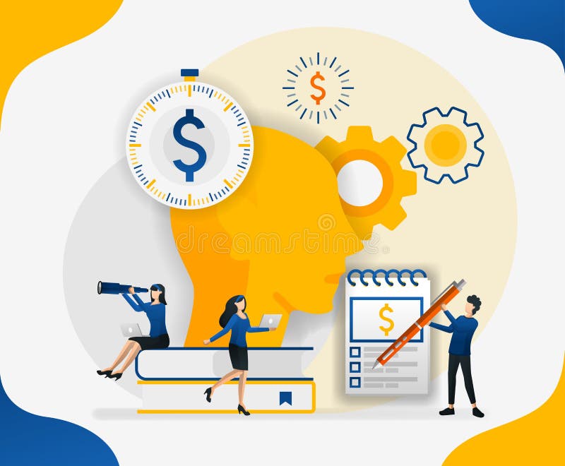 Brainstorming om kosten te stroomlijnen beheer financi?n maak gedachten in het hoofd over geld en financi?n, concepten vectorillu royalty-vrije illustratie Brainstorming om kosten te stroomlijnen beheer financi?n maak gedachten in het hoofd over geld en financi?n, concepten vectorillu royalty-vrije illustratie