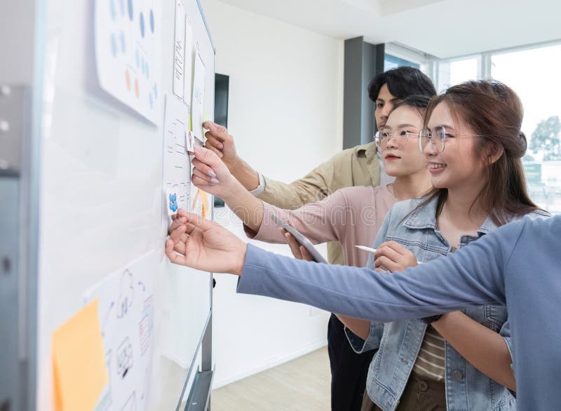 Brainstorming session for the creative team of designers in application design and implementation planning ux ui royalty free stock photography