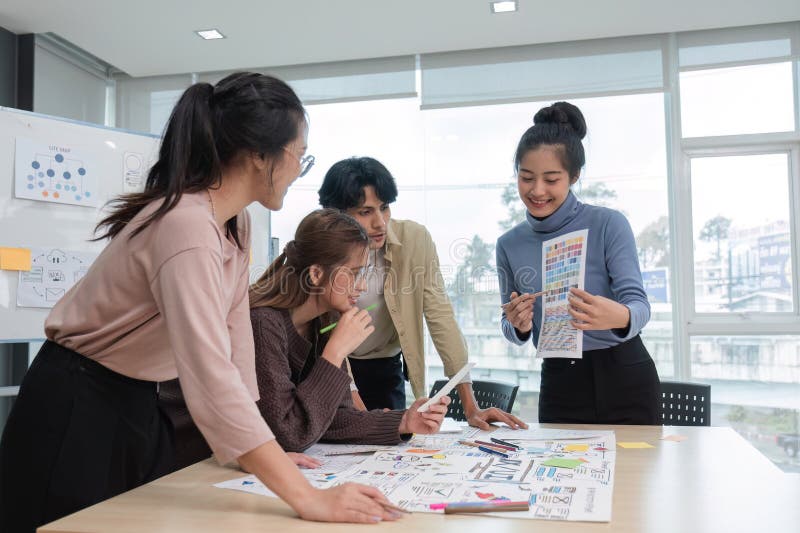 Brainstorming session for the creative team of designers in application design and implementation planning ux ui royalty free stock photography