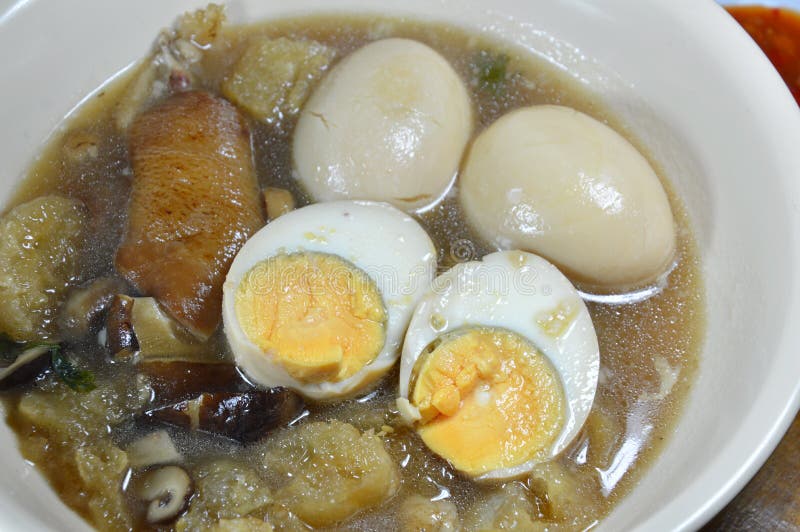Braised Fish Maw in Red Gravy Topping Boiled Egg on Bowl Stock Photo ...