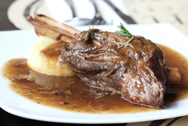 Braised Lamb Shank in Mint and Rosemary Gravy Stock Photo Image of