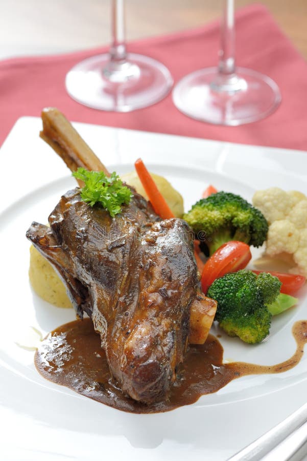 Braised Lamb Shank Serve with Red Wine Stock Image - Image of cooked ...