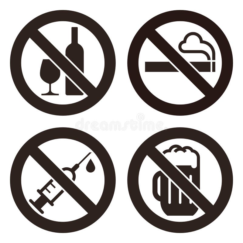 Brak znaku alkoholowego, znak zakazu palenia, znak bez alkoholu i bez znaku piwa