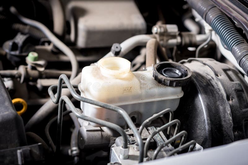 Brake Fluid Reservoir with the Cap Removed Stock Photo Image of tools