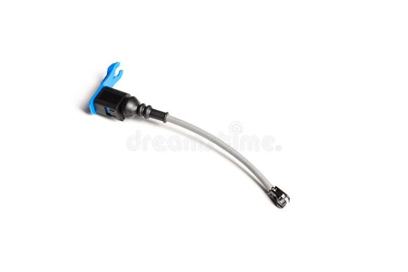 Brake pad wear sensor on a white background, isolate. Close-up stock photography