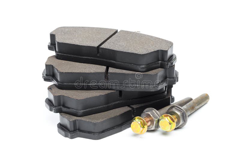 Brake Pads and Brake Caliper Guides Isolated on White Background Stock