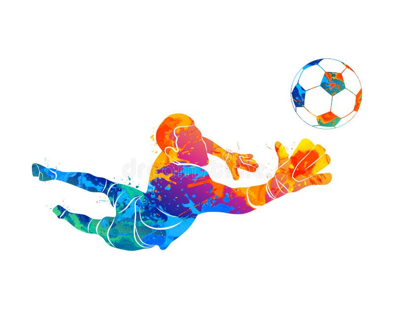 Abstract football goalkeeper is jumping for the ball Soccer from a splash of watercolors. Vector illustration of paints. Abstract football goalkeeper is jumping for the ball Soccer from a splash of watercolors. Vector illustration of paints.