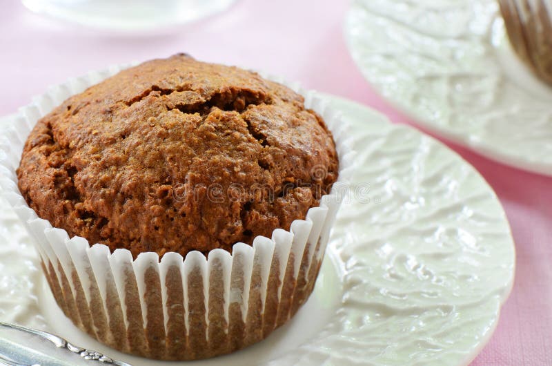 Bran muffin on pretty plate